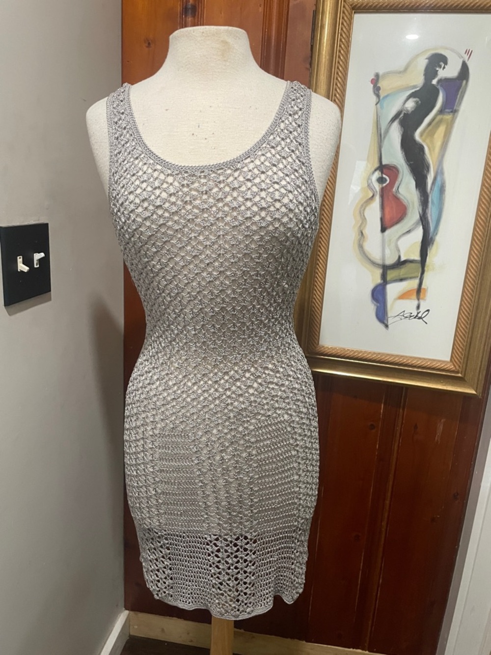 Hand-Knit Grey Sleeveless Crochet Dress